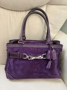 ❌SOLD❌ Vintage Y2K Coach Hampton Carryall in Purple Suede with Leather Trim